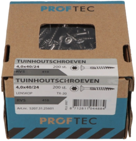 Proftec vite per legno da giardino acciaio inossidabile-410 lk + punta tagliente torx tx20 ​​​​4.0x50 30 | 200 pezzi - 5207.31.25901