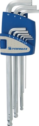 Set di cacciaviti angolari Promat tecwerk | Supporto in plastica da 9 pezzi | sw 1,5-10 mm | testa a sfera lunga - 4000825111