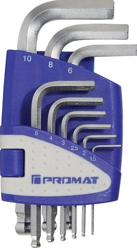 Promat tecwerk set angled hexagonal screwdriver | 9-piece plastic holder | sw 1.5-10 mm | short ball head s2 steel - 4000825123
