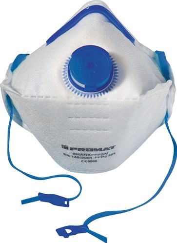 Maschera antipolvere Promat tecwerk | squalo ffp2 v | en 149:2001 + a1:2009 ffp2 nrd | con valvola di espirazione, pieghevole | 12 pezzi kt-4000370612
