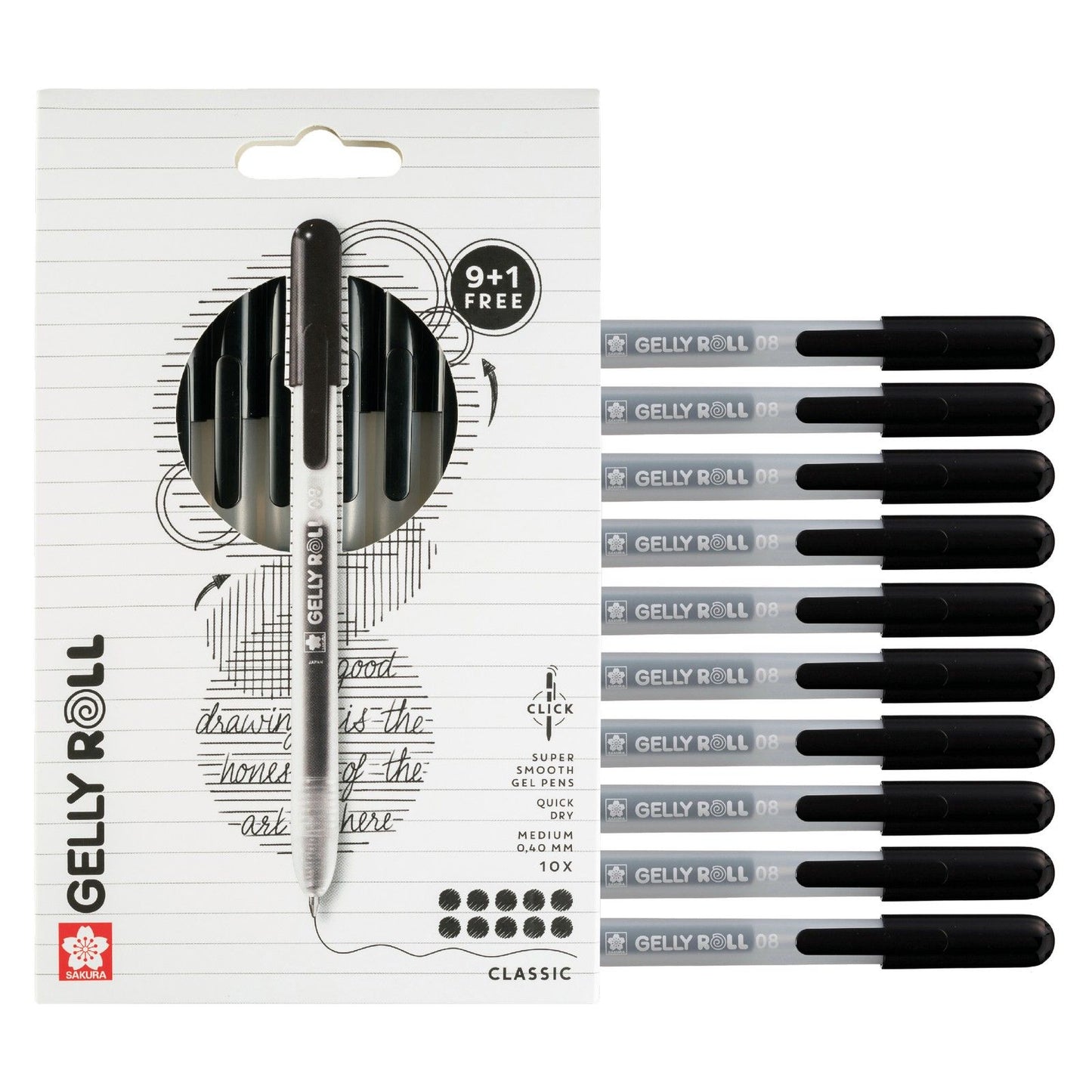 Sakura • set classico retrattile gelly roll nero 10 pezzi