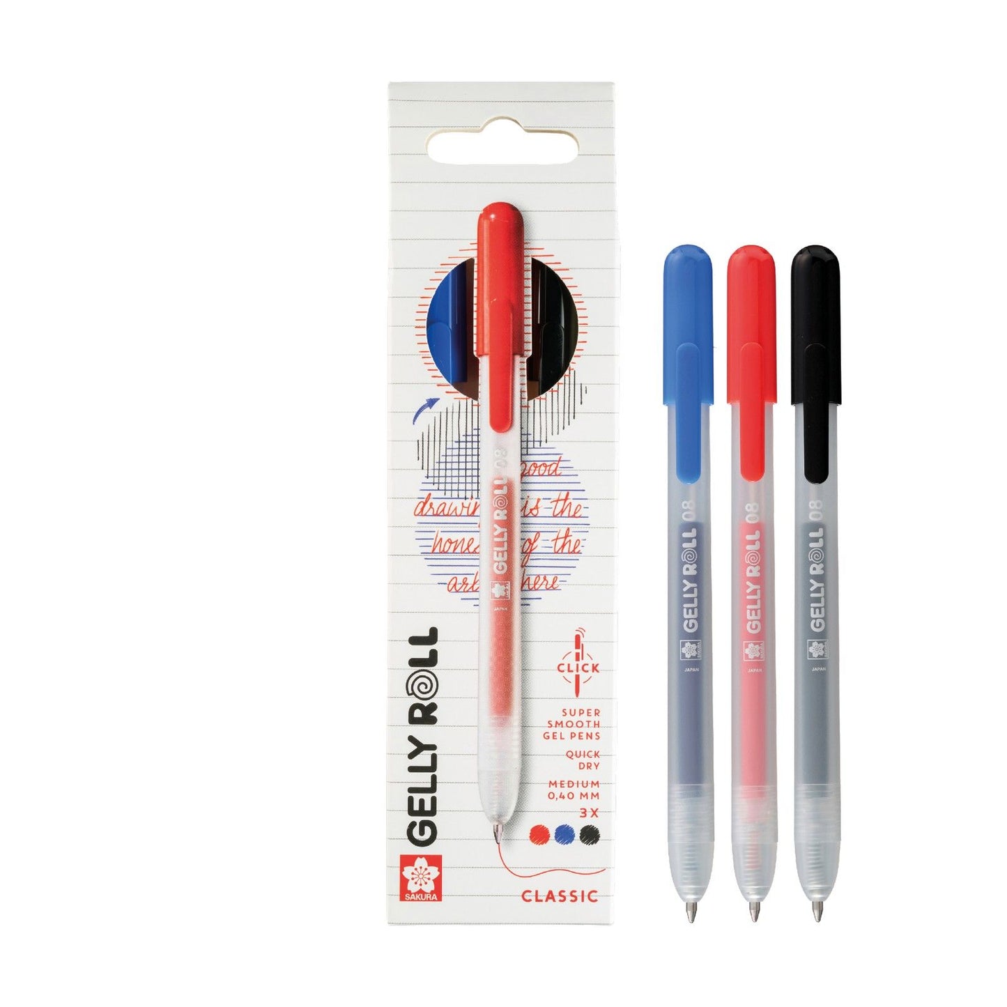 Sakura • set classico retrattile gelly roll rosso blu nero 3 pezzi