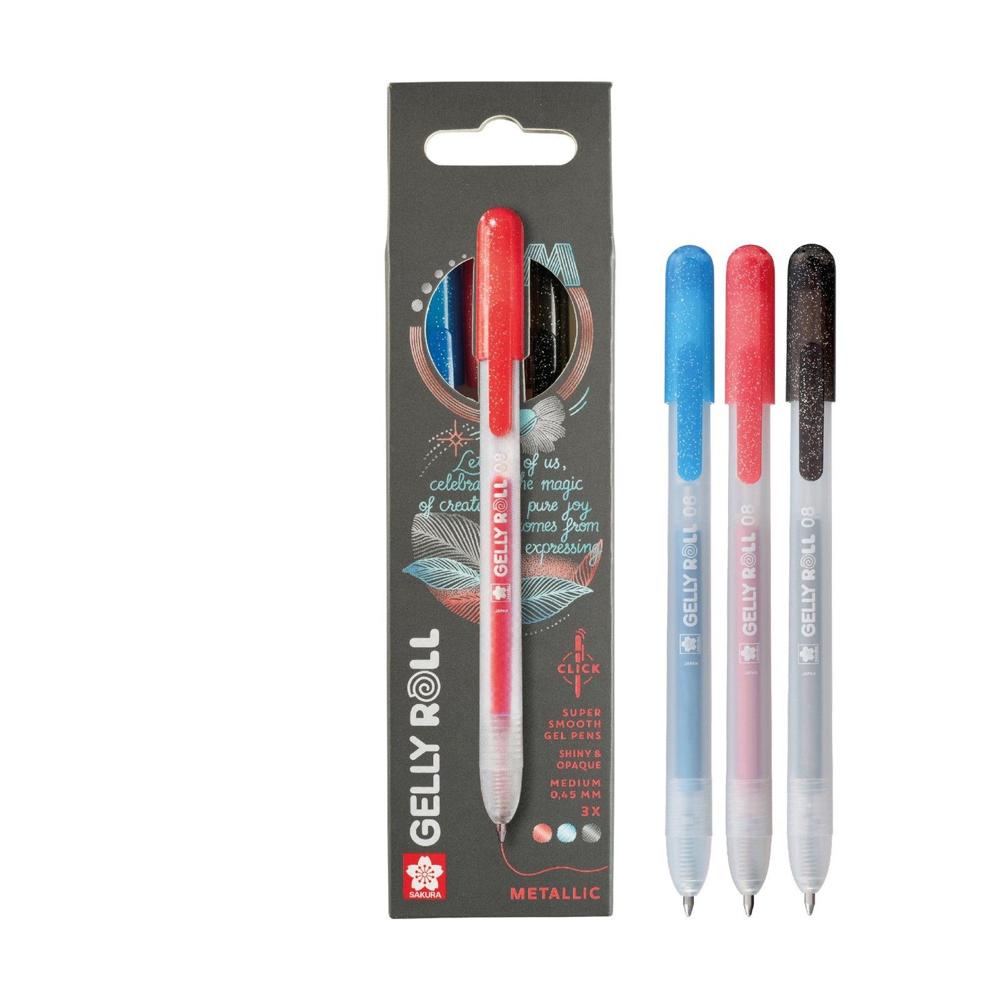 Sakura • gelly roll retractil metalizado set rojo azul negro 3uds