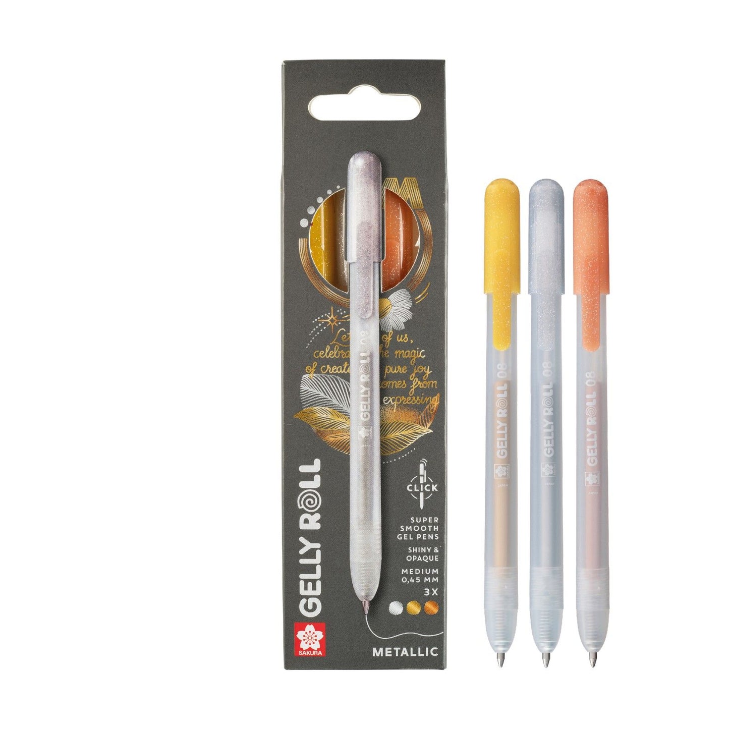 Sakura • set metallico retrattile gelly roll argento oro rame 3 pezzi