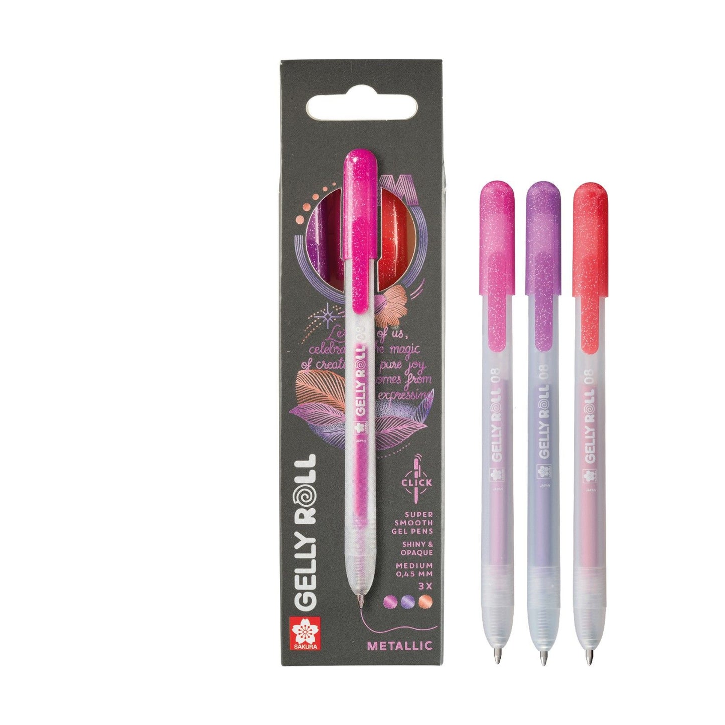 Sakura • set gelly roll retrattile metallico rosso rosa viola 3 pezzi