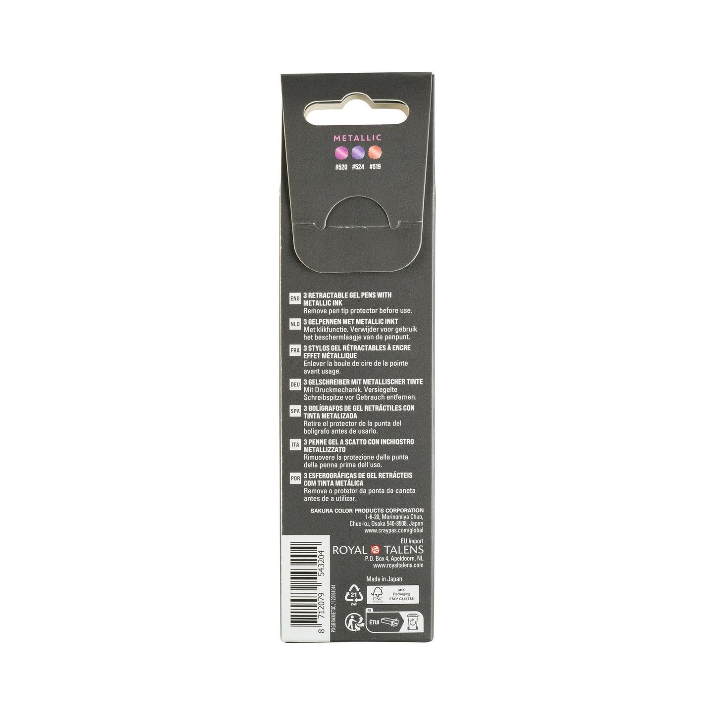 Sakura • set gelly roll retrattile metallico rosso rosa viola 3 pezzi