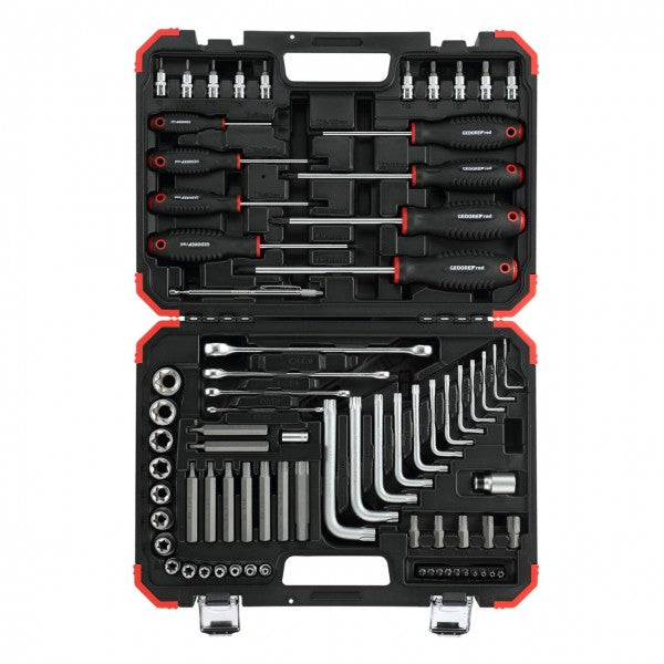 Set di montaggio rosso gedore TX in valigia da 2 pollici in argento da 75 pezzi