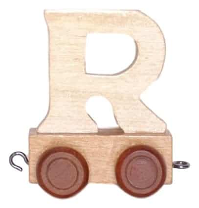 Lettera di legno R con ruote alte 6 cm