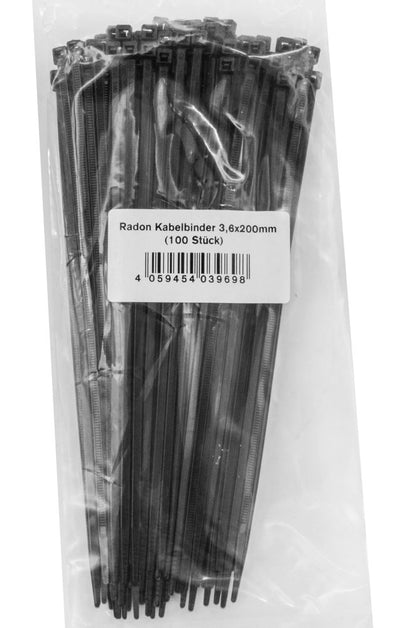 Brida para cables radón 200x3,6mm (100 piezas)