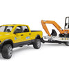 Bruder Auto Ram 2500 Power Wagen Rental Service con remolque y minibagger