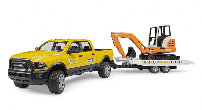 Bruder Auto Ram 2500 Power Wagen Rental Service con remolque y minibagger