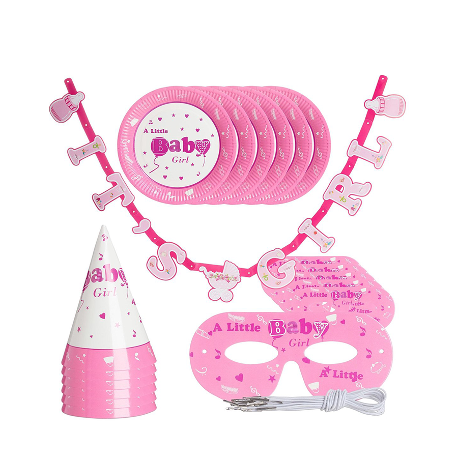 Relaxdays partyset geboorte meisje 19-delig