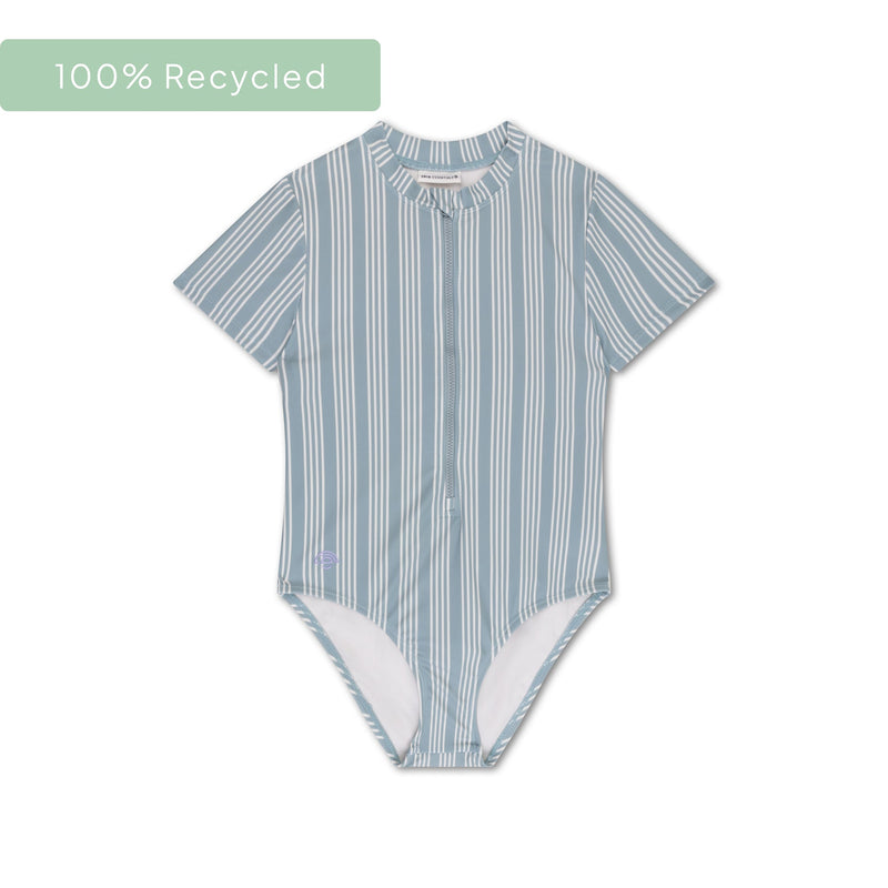 Resort stripe | groen gestreept meisjes uv badpak met korte mouwen
