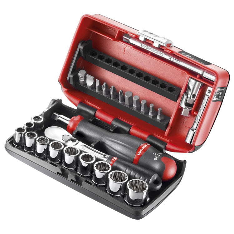Facom compacte 1 4’’ doppenset 12 kant met ratel met stofdichte kop - rl.nano112