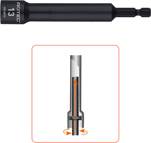Llave de vaso Rotec extra profunda | Grabación de e6.3 bits | sw | 19x110 75mm - 822.0019