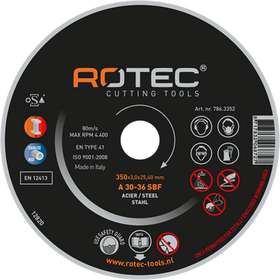 Disco da taglio grande Rotec per acciaio | 350 x 3,0 x 25,40 mm 786.3502