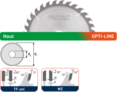 Hoja de sierra circular Rotec opti-line hm para máquinas portátiles | ø160x2,2x20 | z=48 | tf-uni - 553.0132