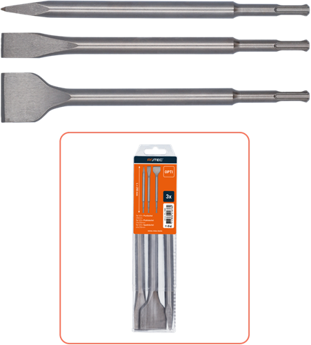 Rotec opt-line | Set scalpelli sds-plus | 3 pezzi (punta piatta) - 214.9000