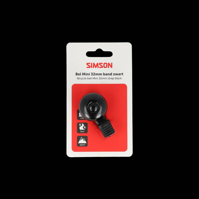 Simson timbre de bicicleta mini 32 mm con fijación de banda flexible negro