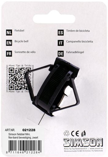 Simson fietsbel mini 32mm, flex-band bevestiging zwart