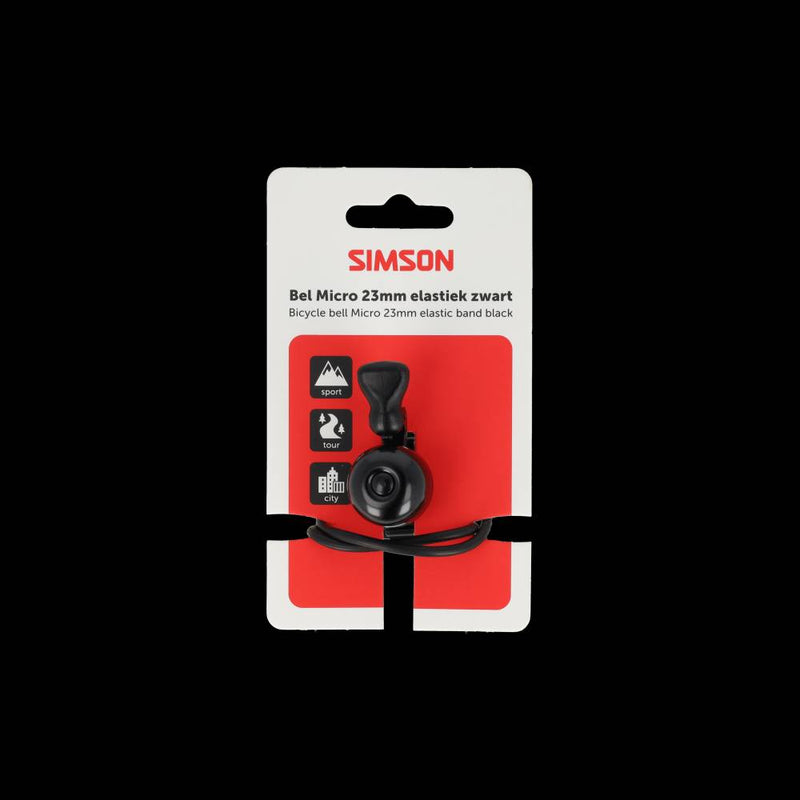 Simson timbre de bicicleta micro 23mm goma fijación elástica negro