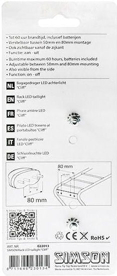 Simson Battery Luggage Rack Light Cliff 1 LED o