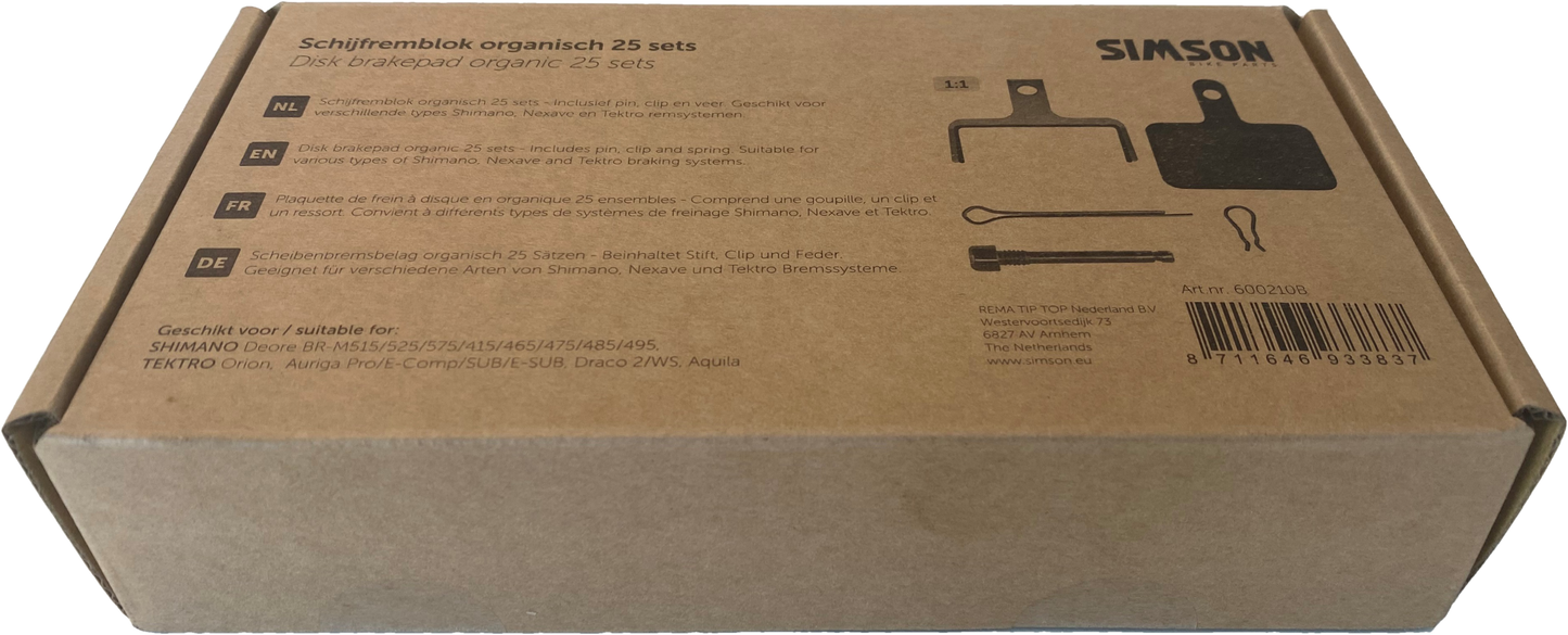 Pastillas de freno de disco Simson orgánicas shimano tektro a granel (25 juegos)