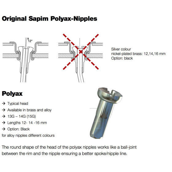 Sapim Spaak Nipple 13 POLYAX 14 mm de plata de latón (100)