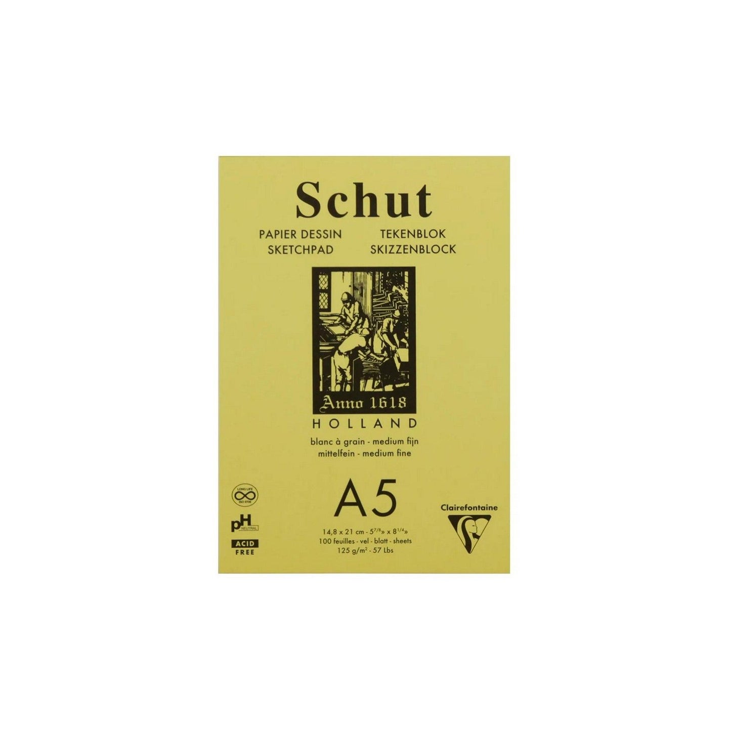Clairefontaine • bloc de dibujo schut 125 g textura fina a5 blanco 100x