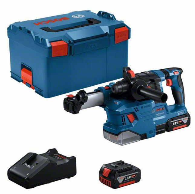 Taladro percutor inalámbrico bosch gbh 18v-22 azul + aspiración de polvo gde 18v-12 | 2 baterías de 4,0 ah | en l-boxx - 0611924003