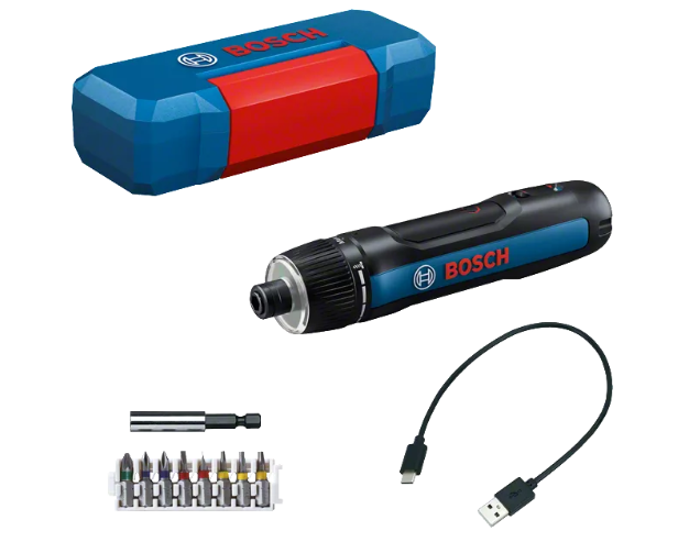 Destornillador inalámbrico bosch blue go 3 | incluyendo batería y cargador | en estuche + juego de puntas de destornillador de 8 piezas - 06019h2201