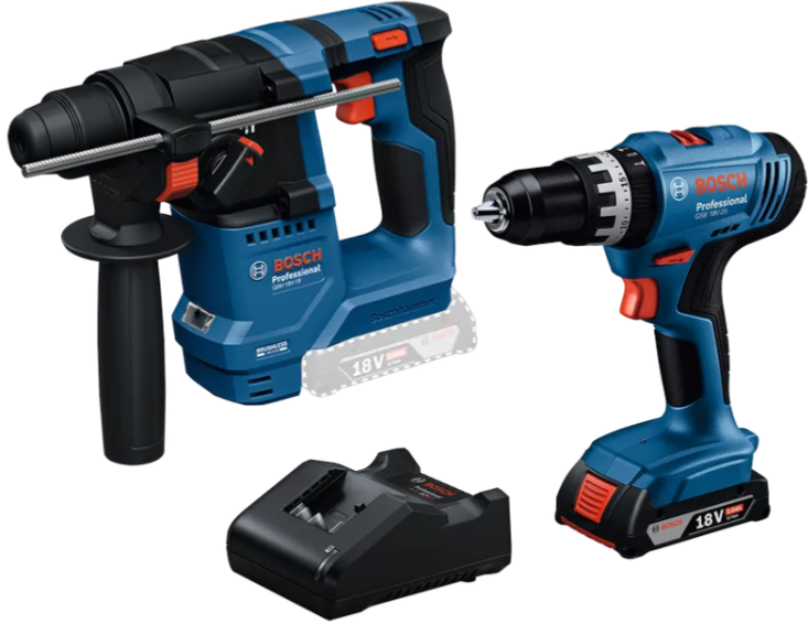 Set combinado bosch azul taladro percutor bateria 18v gsb 18v-25 + taladro percutor gbh 18v-18 +1x2.0ah+gal 18v-20 - 0615a5007p