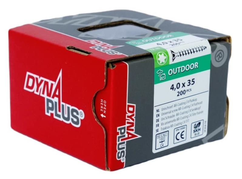 Dynaplus unischroef spaanplaatschroef ar-coating platkop voldraad torx tx20 4.0x35 | 200 stuks - 0281.08.25401