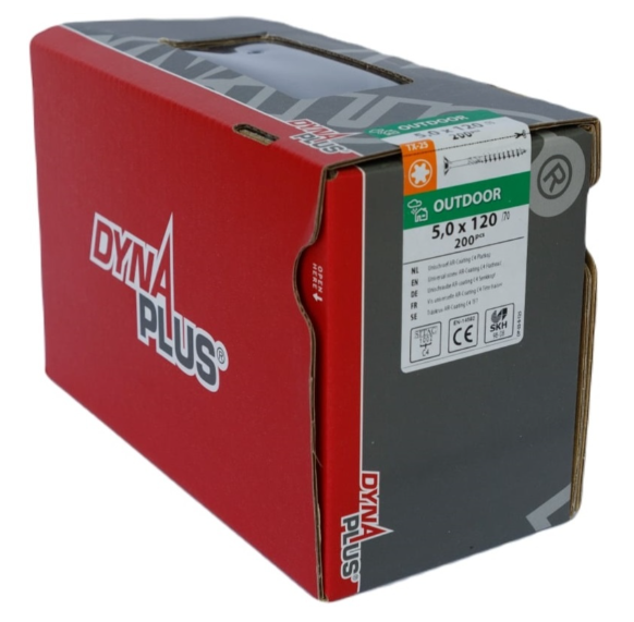Dynaplus unischroef spaanplaatschroef ar-coating platkop deeldraad torx tx25 5.0x120 70 | 200 stuks - 0281.08.42801