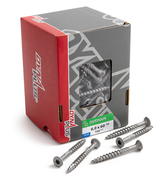 Vite da costruzione Dynaplus rivestimento AR testa piatta filetto parziale + punta tagliente torx tx30 6.0x60 35 | 100 pezzi - 0281.08.50001