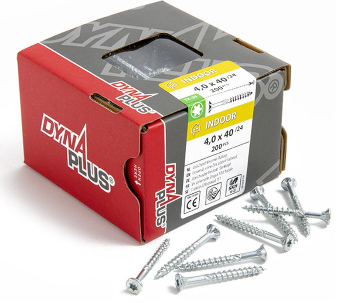 Tornillo uni dynaplus tornillo aglomerado pieza cabeza plana galvanizada rosca torx tx20 ​​4.0x40 24 | 200 piezas - 0281.01.25602