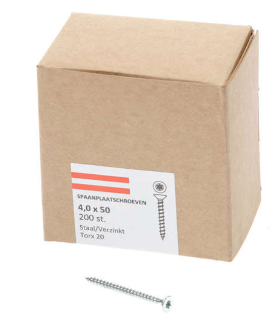 Tornillo para aglomerado Hoenderdaal galvanizado cabeza plana rosca completa torx tx20 ​​​​4.0x50 | 200 piezas - 0206.01.25901