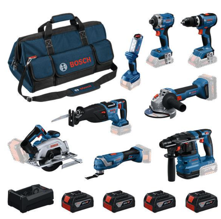 Bosch blauw 8 toolkit 18v | combopack 4 x 5.0ah + lader | in tas - 0615v00061
