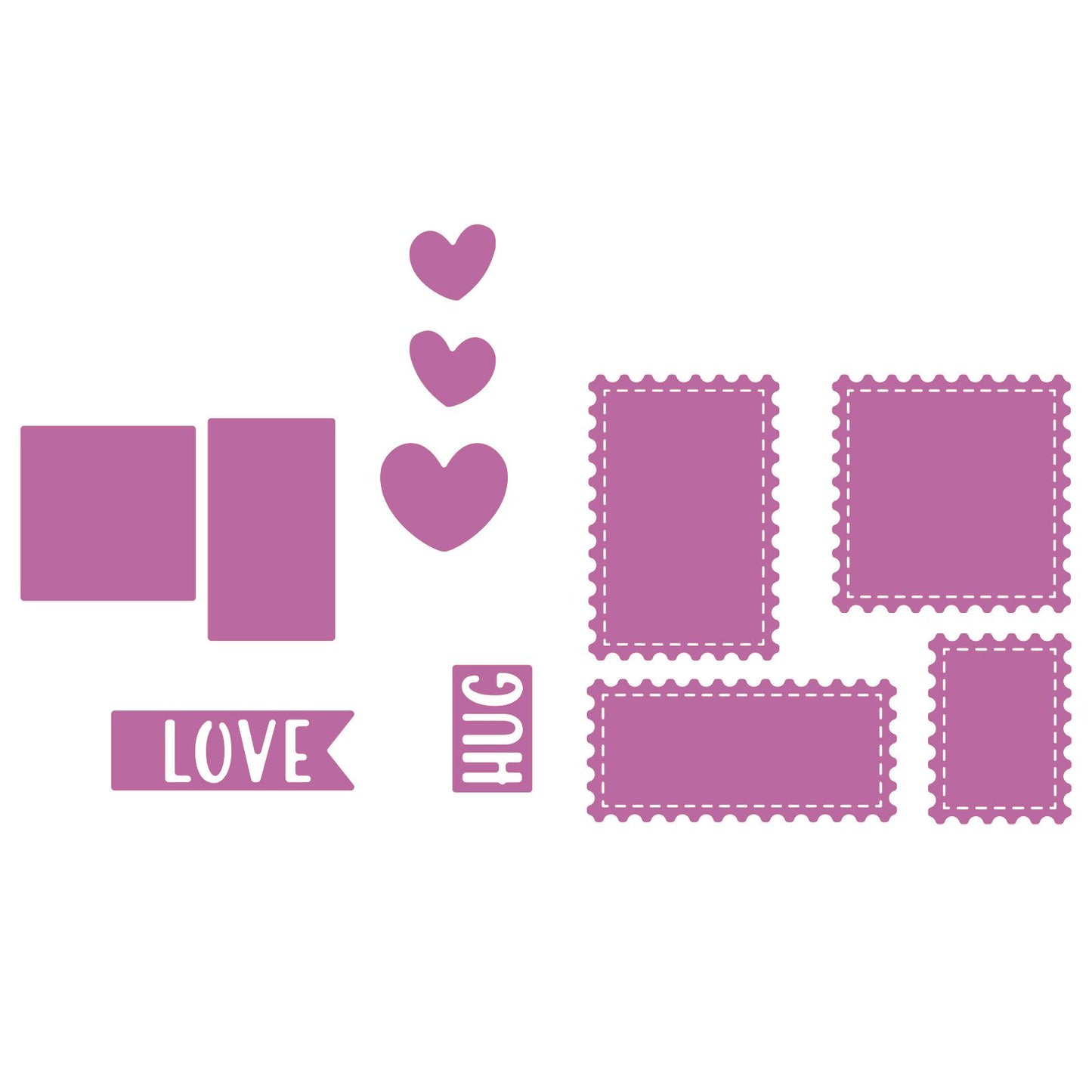 Nellie's choice • shape dies postzegels met harten 3x3cm tot 4x4cm 11st.