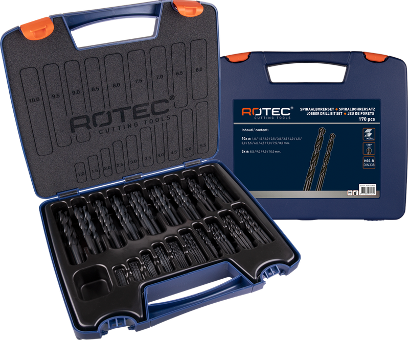 Set di punte elicoidali Rotec 1-13x0,5mm hss 202 pezzi