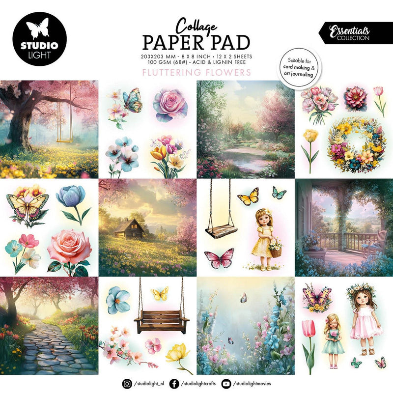 Luce da studio • blocco di carta per collage essenziale con fiori svolazzanti