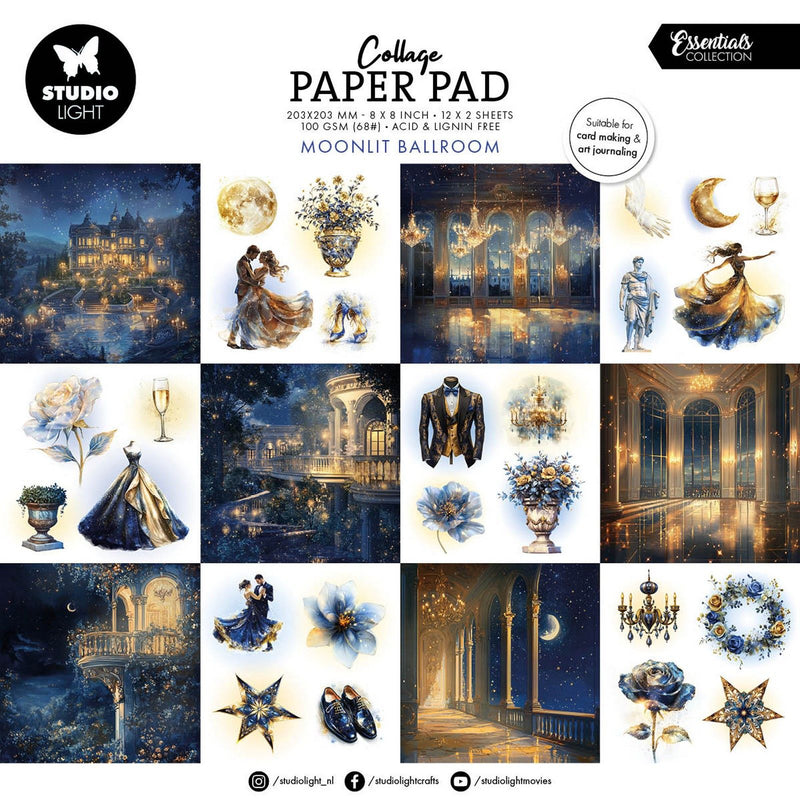 Luz de estudio • bloc de papel para collage de elementos esenciales salón de baile iluminado por la luna