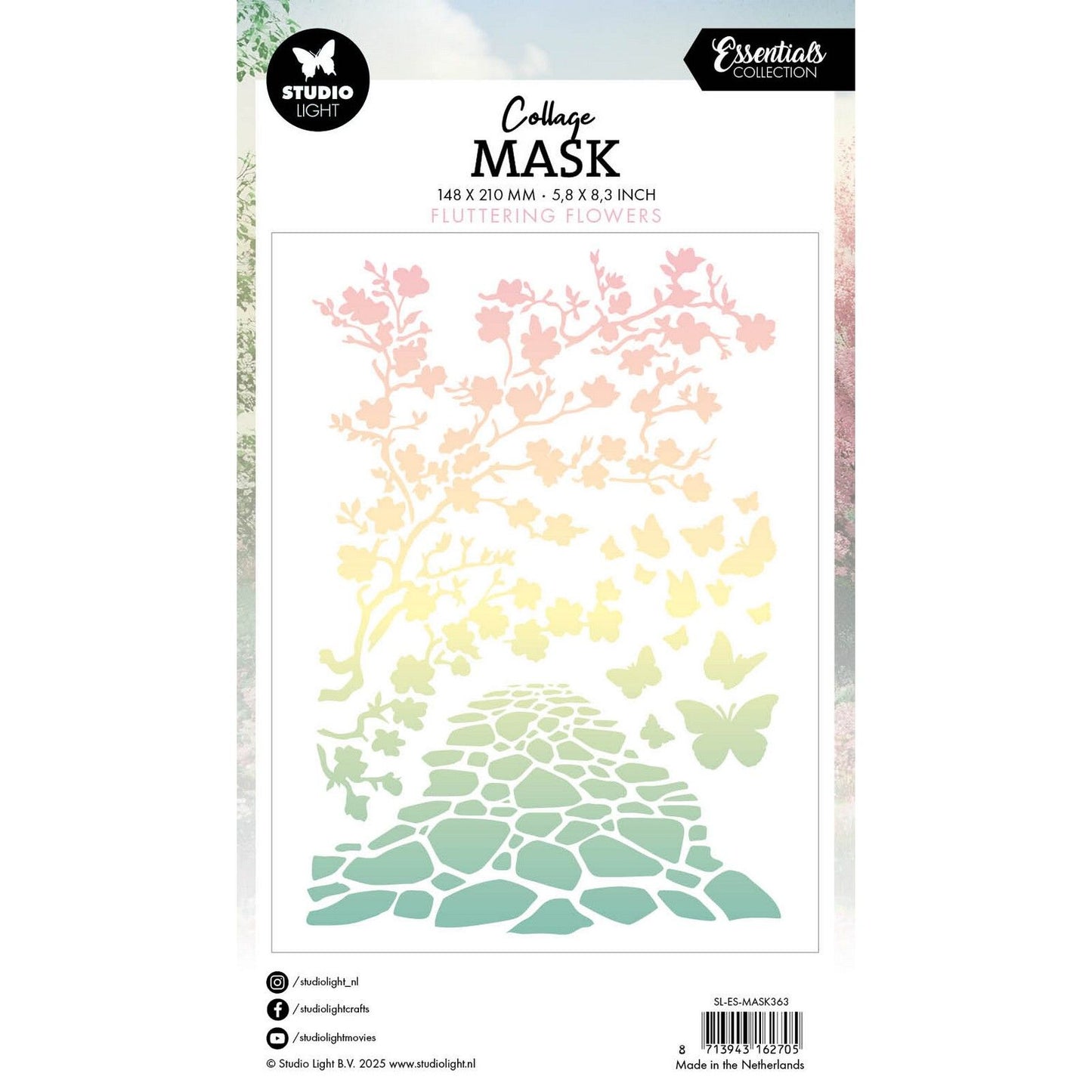 Luce da studio • stencil maschera essenziale con fiori svolazzanti