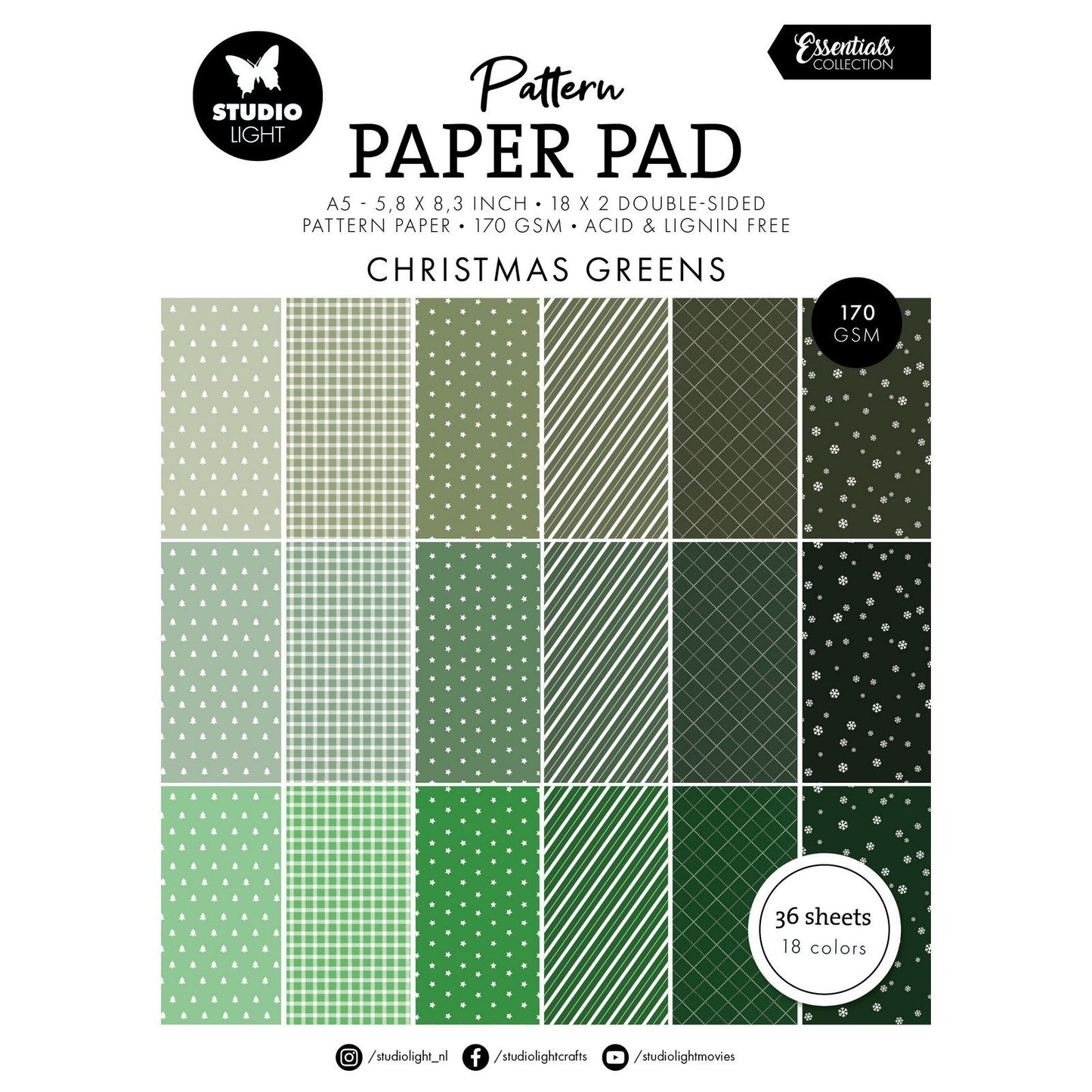 Luz de estudio • bloc de papel con patrones esenciales verdes navideños