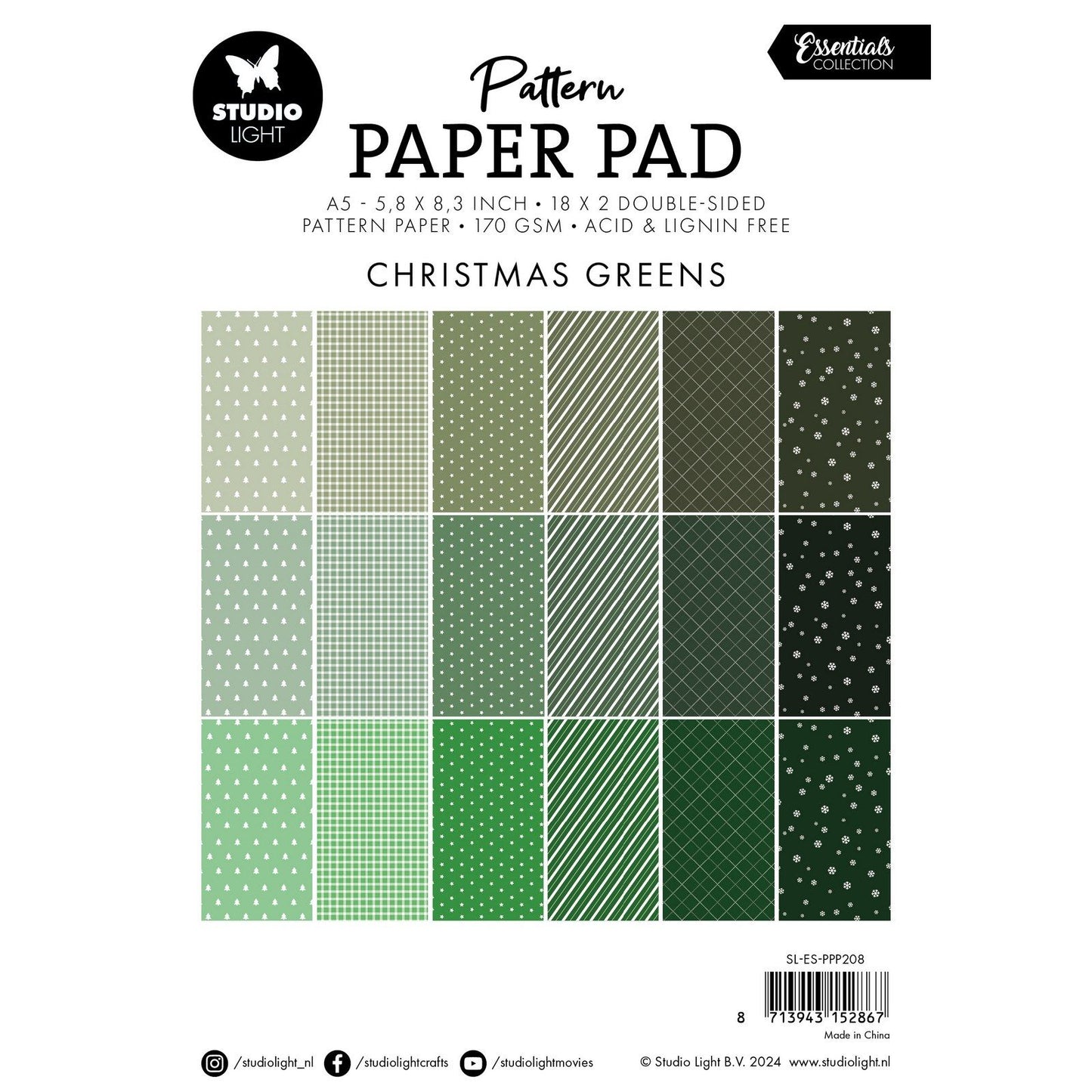 Luz de estudio • bloc de papel con patrones esenciales verdes navideños