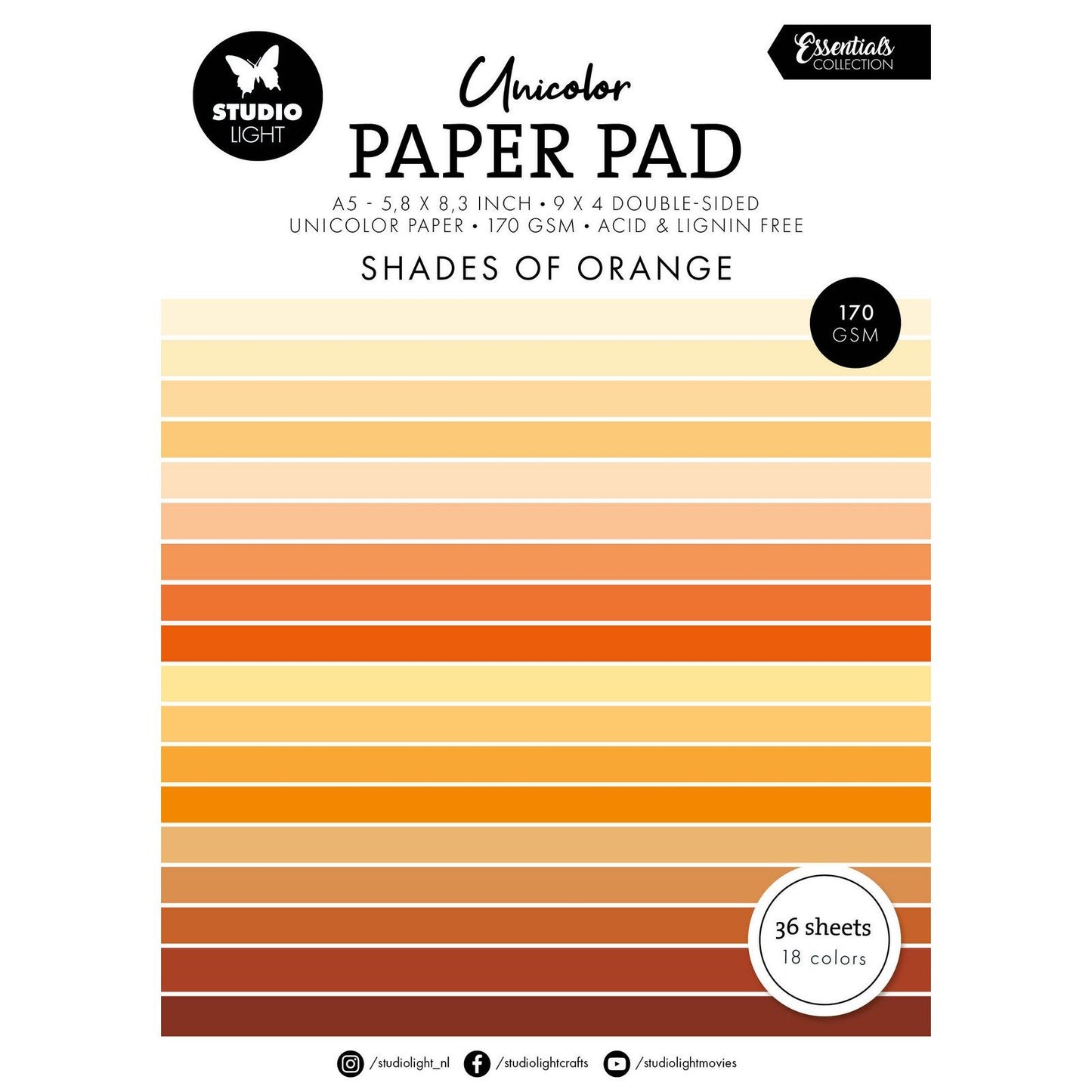 Luz de estudio • bloc de papel unicolor Essentials en tonos naranja