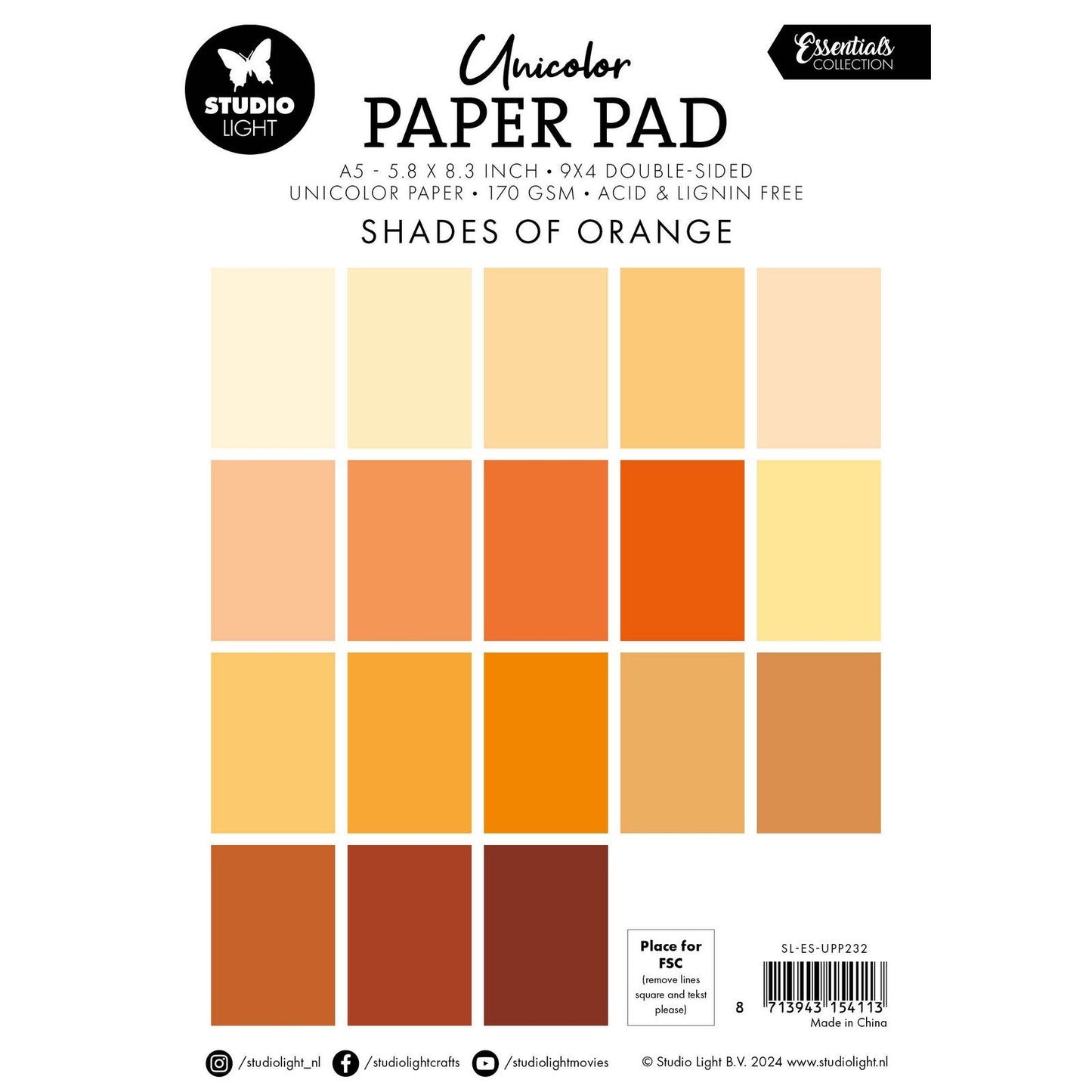 Luz de estudio • bloc de papel unicolor Essentials en tonos naranja