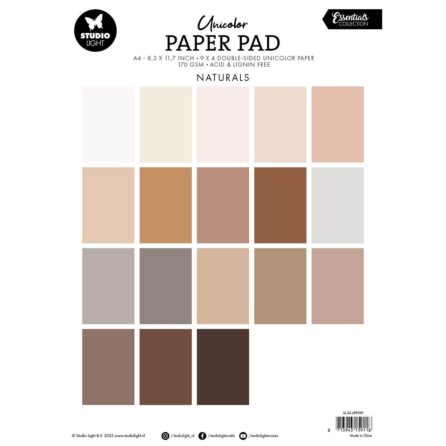 Luz de estudio • Essentials bloc de papel unicolor tonos naturales