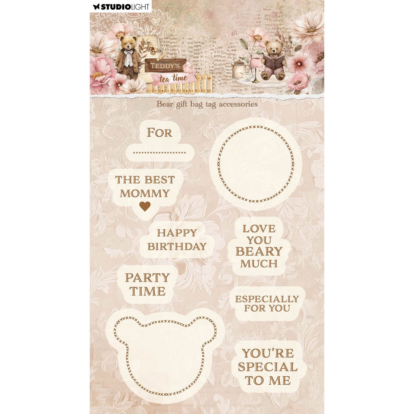 Luce da studio • Accessori per etichetta per borsa regalo con orsetto, timbro trasparente per l'ora del tè di Teddy