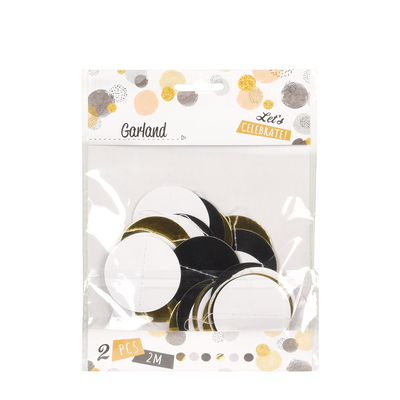 Ghirlanda di coriandoli nero bianco oro 200 cm 2 pezzi